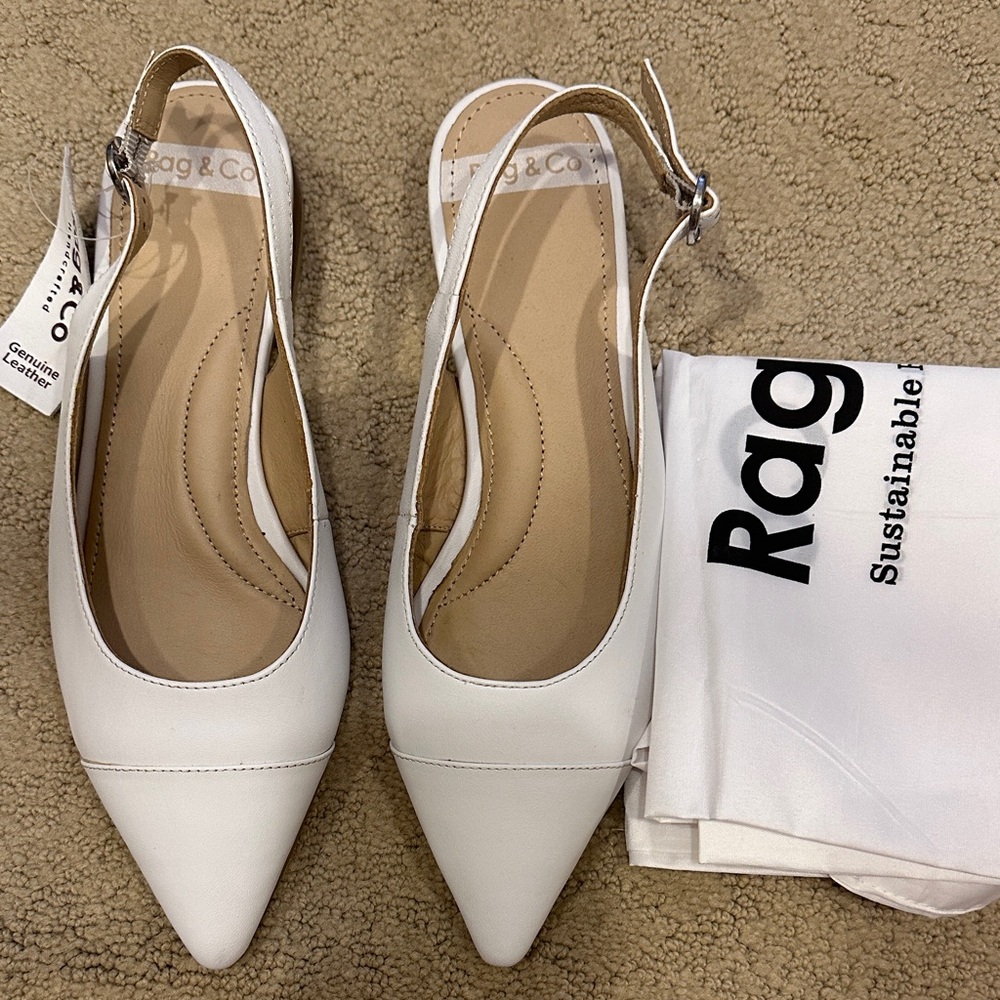 New Rag & Co White Leather Slingback Women Shoes. Size 8.